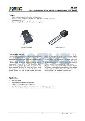 SS248 datasheet - CMOS Omnipolar High Sensitivity Micropower Hall Switch