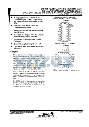 SN54ALS763 datasheet - OCTAL BUFFERS AND LINE DRIVERS WITH OPEN-COLLECTOR OUTPUTS