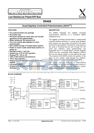 X9400WZ24I-2.7 datasheet - Quad Digitally Controlled Potentiometers (XDCP)