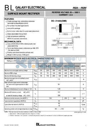 RS2B datasheet - SURFACE MOUNT RECTIFIER