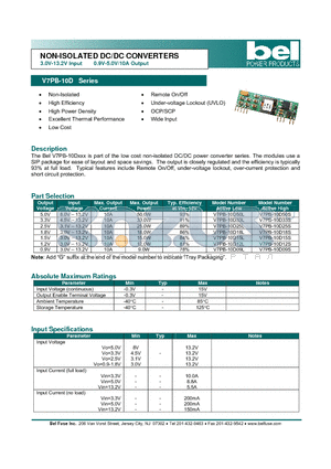 V7PB-10D12L datasheet - NON-ISOLATED DC/DC CONVERTERS 3.0V-13.2V Input 0.9V-5.0V/10A Output
