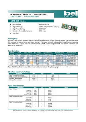 V7PB-10D18L datasheet - NON-ISOLATED DC/DC CONVERTERS 3.0V-13.2V Input 0.9V-5.0V/10A Output