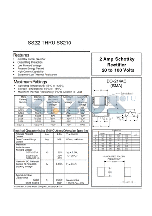SS25 datasheet - 2 Amp Schottky Rectifier 20 to 100 Volts