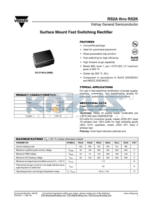 RS2D datasheet - Surface Mount Fast Switching Rectifier