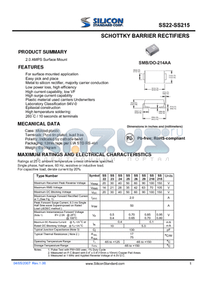 SS25 datasheet - SCHOTTKY BARRIER RECTIFIERS