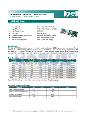 V7PB-15E datasheet - NON-ISOLATED DC/DC CONVERTERS 4.5V-13.2V Input 0.9V-5.0V/15A Output