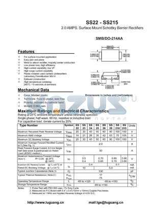 SS25 datasheet - 2.0 AMPS. Surface Mount Schottky Barrier Rectifiers