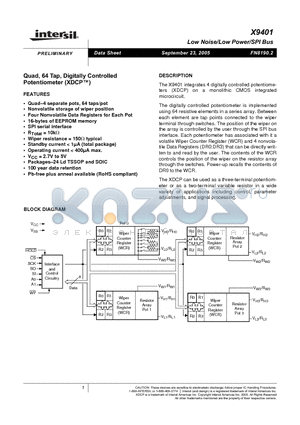 X9401WV24I datasheet - Low Noise/Low Power/SPI Bus