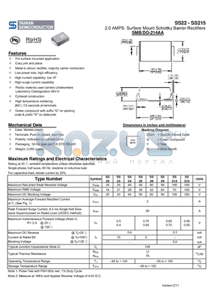 SS25 datasheet - 2.0 AMPS. Surface Mount Schottky Barrier Rectifiers