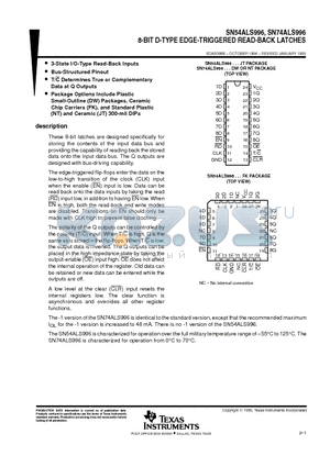 SN54ALS996FK datasheet - 8-BIT D-TYPE EDGE-TRIGGERED READ-BACK LATCHES