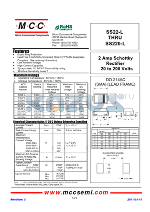 SS25-L datasheet - 2 Amp Schottky Rectifier 20 to 200 Volts