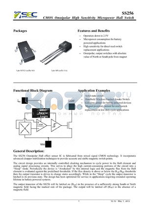 SS256 datasheet - CMOS Omnipolar High Sensitivity Micropower Hall Switch