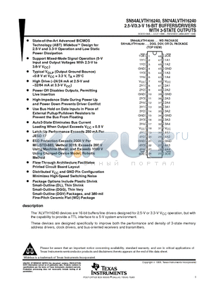 SN54ALVTH16240 datasheet - 2.5-V/3.3-V 16-BIT BUFFERS/DRIVERS WITH 3-STATE OUTPUTS