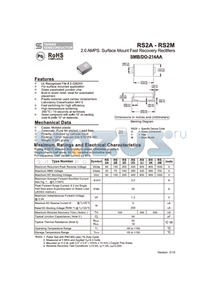 RS2G datasheet - 2.0 AMPS. Surface Mount Fast Recovery Rectifiers