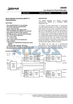 X9408WV24IZ-2.7 datasheet - Low Noise/Low Power/2-Wire Bus