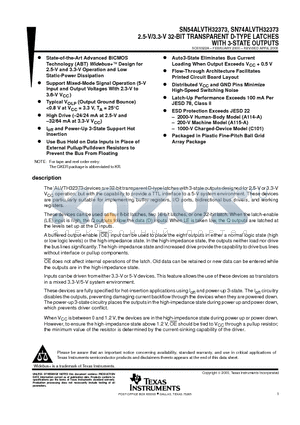 SN54ALVTH32373 datasheet - 2.5-V/3.3-V 32-BIT TRANSPARENT D-TYPE LATCHES WITH 3-STATE OUTPUTS