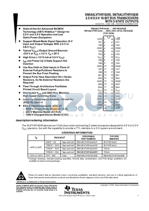 SN54ALVTHR16245WD datasheet - 2.5-V/3.3-V 16-BIT BUS TRANSCEIVERS WITH 3-STATE OUTPUTS