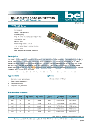 V7PD-15B150 datasheet - NON-ISOLATED DC/DC CONVERTERS 5V Input / 1.2V - 3.3V Output / 15A