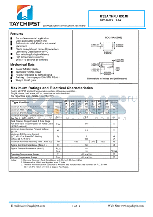 RS2J datasheet - SURFACE MOUNT FAST RECOVERY RECTIFIERS