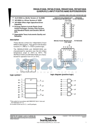 SN54AS1000AFK datasheet - QUADRUPLE 2-INPUT POSITIVE-NAND BUFFERS/DRIVERS