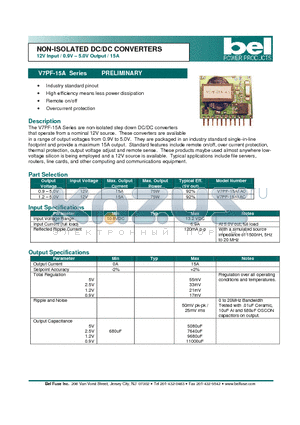 V7PF-15A datasheet - NON-ISOLATED DC/DC CONVERTERS 12V Input / 0.9V - 5.0V Output / 15A