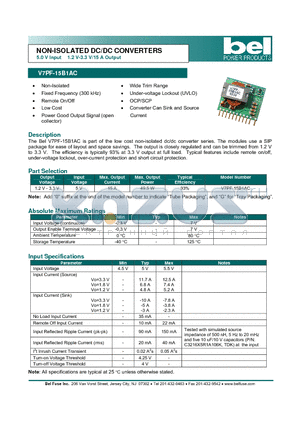 V7PF-15B1AC datasheet - NON-ISOLATED DC/DC CONVERTERS 5.0 V Input 1.2 V-3.3 V/15 A Output