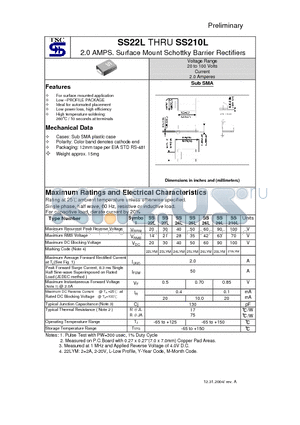 SS26L datasheet - 2.0 AMPS. Surface Mount Schottky Barrier Rectifiers