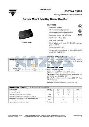 SS26S datasheet - Surface Mount Schottky Barrier Rectifier