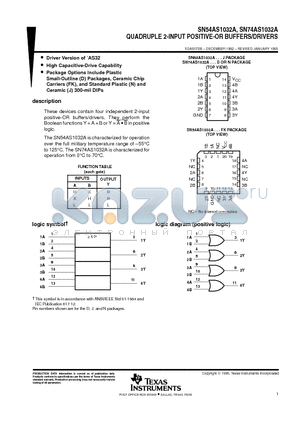 SN54AS1032AFK datasheet - QUADRUPLE 2-INPUT POSITIVE-OR BUFFERS/DRIVERS