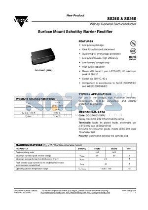 SS26S-E3/5AT datasheet - Surface Mount Schottky Barrier Rectifier