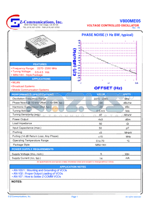 V800ME05 datasheet - VOLTAGE CONTROLLED OSCILLATOR