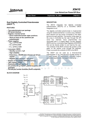 X9410WP24-2.7 datasheet - Low Noise/Low Power/SPI Bus