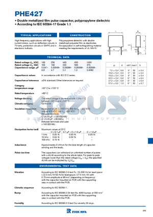 PHE427FA5560JR05 datasheet - Double metallized film pulse capacitor