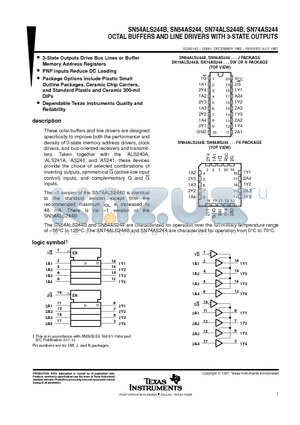 SN54AS244 datasheet - OCTAL BUFFERS AND LINE DRIVERS WITH 3-STATE OUTPUTS