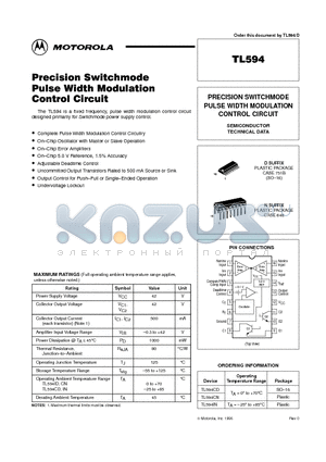 TL594 datasheet - PRECISION SWITCHMODE PULSE WIDTH MODULATION CONTROL CIRCUIT