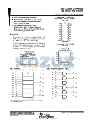 SN54AS808BJ datasheet - HEX 2-INPUT AND DRIVERS