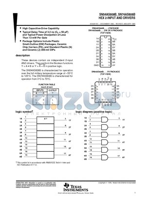 SN54AS808BFK datasheet - HEX 2-INPUT AND DRIVERS