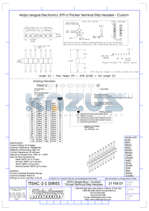 TTSHC-2-S datasheet - .079cl Single Row - Custom Thicker Terminal Strip Headers