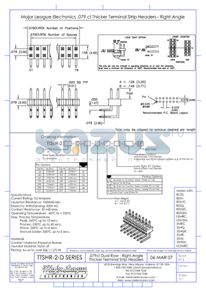 TTSHR-2-D datasheet - .079cl Dual Row - Right Angle Thicker Terminal Strip Headers