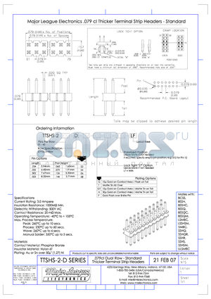 TTSHS-2-D datasheet - .079cl Dual Row - Standard Thicker Terminal Strip Headers