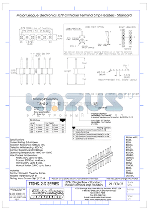 TTSHS-2-S datasheet - .079cl Single Row - Standard Thicker Terminal Strip Headers