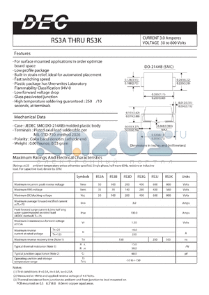 RS3A datasheet - CURRENT 3.0 Amperes VOLTAGE 50 to 800 Volts