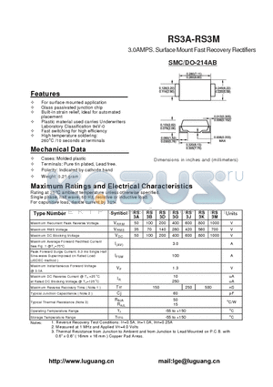 RS3A datasheet - 3.0AMPS. Surface Mount Fast Recovery Rectifiers