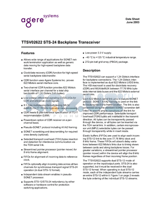 TTSV02622 datasheet - STS-24 Backplane Transceiver