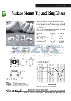TTTRF2000 datasheet - Surface Mount Tip and Ring Filters