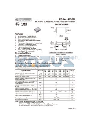 RS3A datasheet - 3.0 AMPS. Surface Mount Fast Recovery Rectifiers