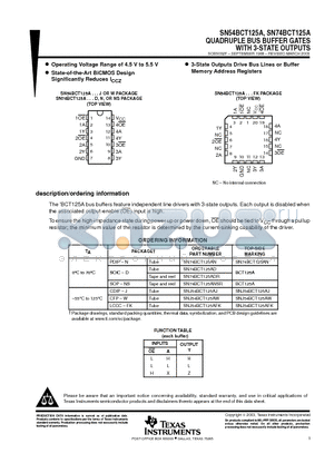 SN54BCT125 datasheet - QUADRUPLE BUS BUFFER GATES WITH 3-STATE OUTPUTS