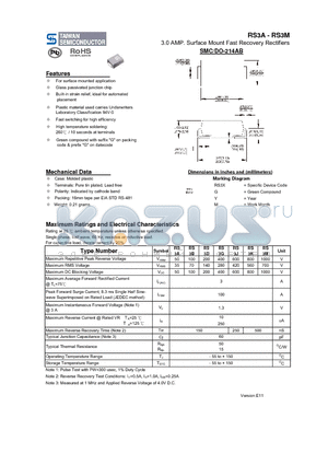 RS3A_11 datasheet - 3.0 AMP. Surface Mount Fast Recovery Rectifiers
