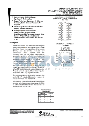 SN54BCT2240FK datasheet - OCTAL BUFFERS AND LINE/MOS DRIVERS WITH 3-STATE OUTPUTS
