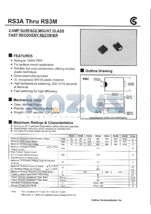 RS3B datasheet - 3 AMP SURFACE MOUNT GLASS FAST RECOVERY RECTIFIER